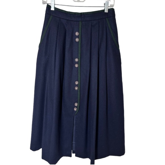 Bayerischer Bavaria Loden Vintage Wool Bavarian Skirt Navy Blue Size Small - Picture 1 of 6